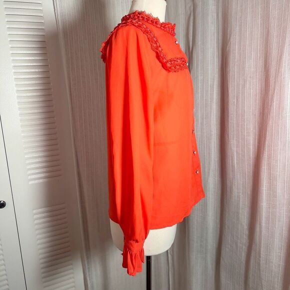 The Moon | Women’s | Blouse | L | Rich Coral Pearl Lace Button Down Top - Picture 5 of 5